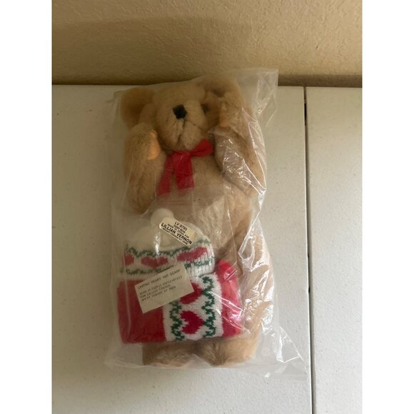 Vintage Lillian Vernon 100% Wool Teddy Bear W/ Red Scarf & Hat Set Shang… - Picture 9 of 9